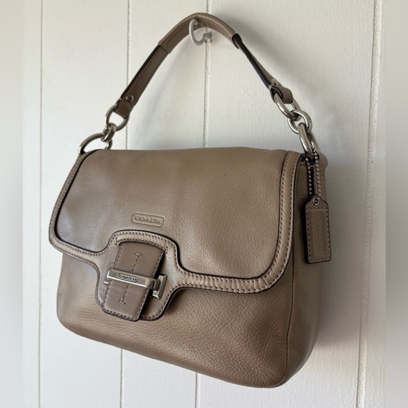 Coach Metallic Beige Leather Taylor Flap Bag - Picture 3 of 13